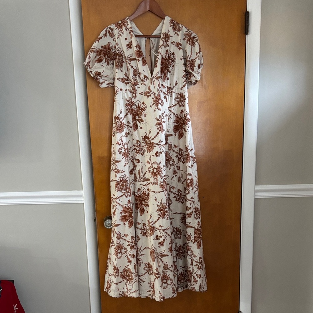 Abercrombie & Fitch Cream and Brown Floral Midi Dress